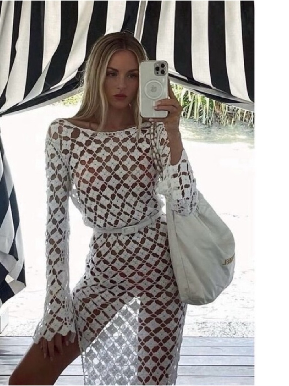 NWT Tularosa Arella Crochet Maxi Cover Up M White - Picture 7 of 7